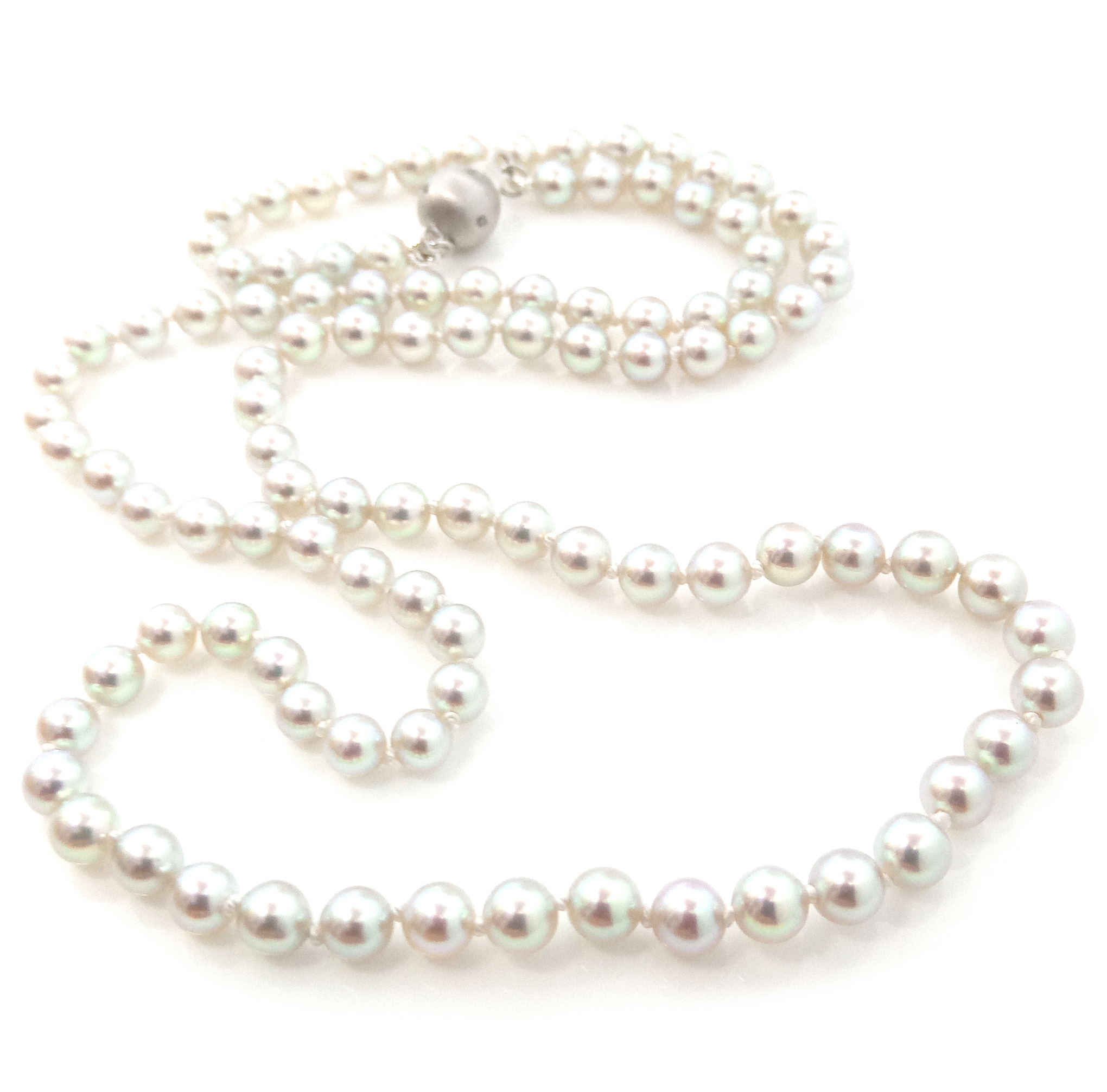 Natural White with a Green Blush Round Akoya Pearl Strand